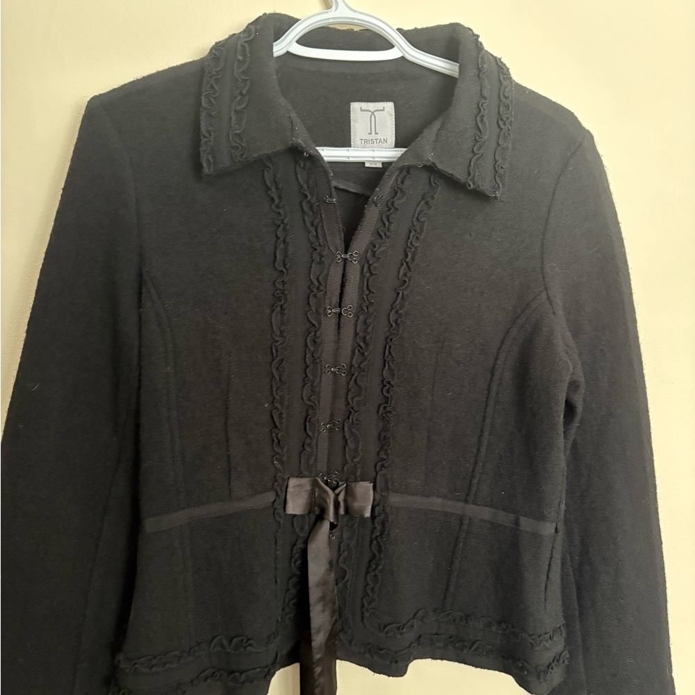 Tristan Black Ruffle Trim Tie-Front Cardigan - Picture 2 of 8